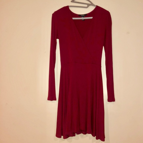 Long sleeve low v-neck skater dress - Picture 1 of 5